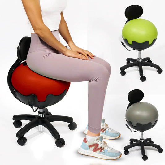 Aeromat Red Yoga Ball Chair with Back Support – Adjustable Ergonomic Balance Ball Chair for Office or Home