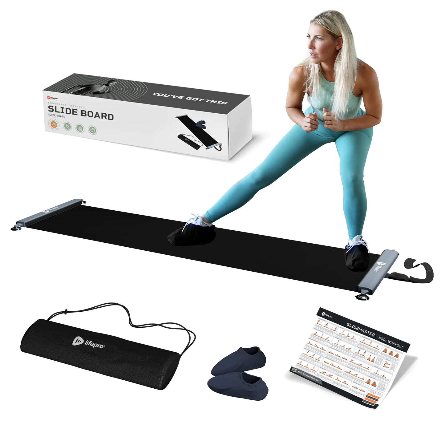 GlideMaster Slide Board – Core, Skating & Strength Training Mat with Booties