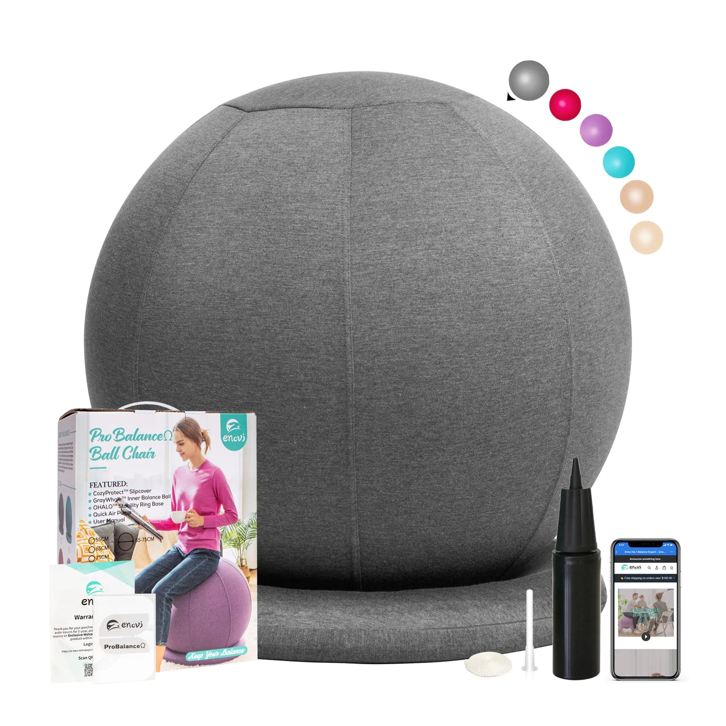 ProBalanceΩ Yoga Ball Chair – 55cm Active Sitting Ball with Slipcover & Base