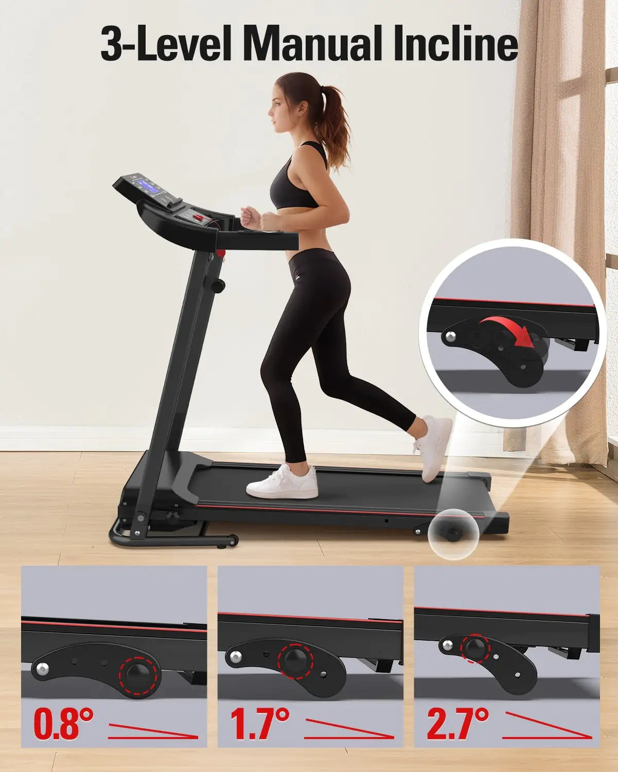 Foldable Treadmill Fitness Walking Machine โ 2.5HP Incline Treadmill with Heart Rate Monitor & HIIT Settings