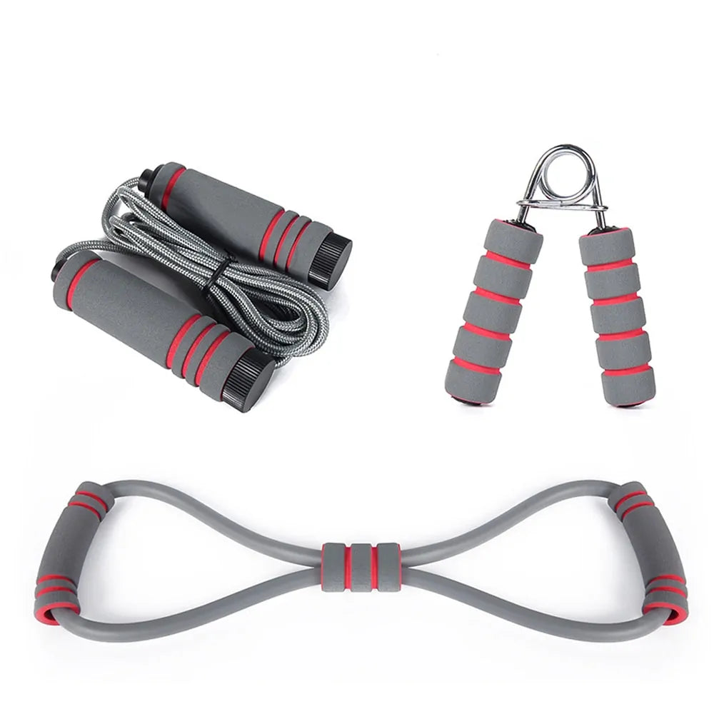 Fitness Essentials 3-in-1 Set – Jump Rope, Hand Gripper & Resistance Band for Full-Body Training Anywhere