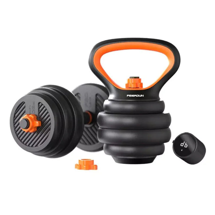 3-in-1 Adjustable Dumbbell Kettlebell Barbell Set – Rubberized Home Gym System