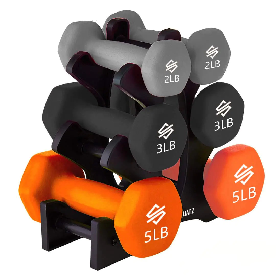 Dumbbell Weights Set with Stand 20lbs Neoprene Coated Weights in Color Gray Black and Orange Hex Shape Anti Slip and Roll Dumbbells for Exercise Training Fitness Yoga